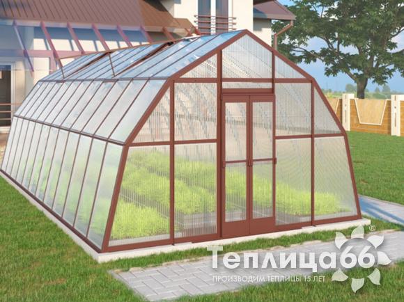 Теплица Рада Каспий из поликарбоната, 4х8 метров, коричневая